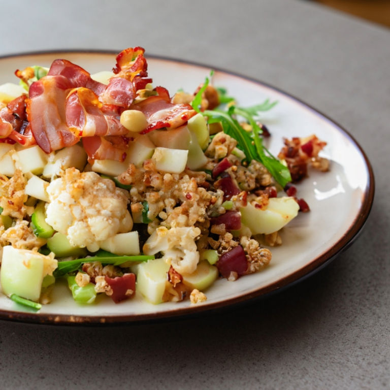 Salade de kasha choux fleur pomme lard seché